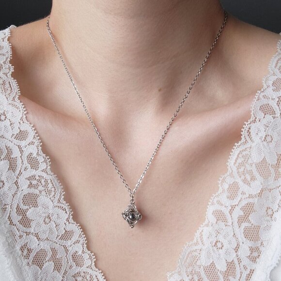 Gothic classic chain mail caged pearl silver necklace - Picture 2 of 9